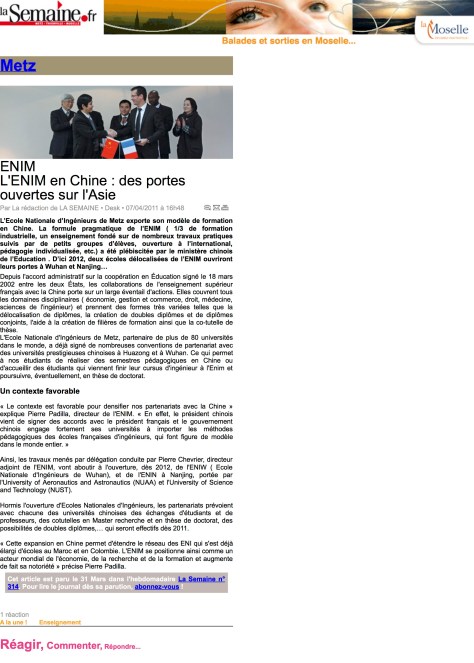 2011.04.07_ENIM L'ENIM en Chine : des portes ouvertes sur l'Asie - La Semaine.fr