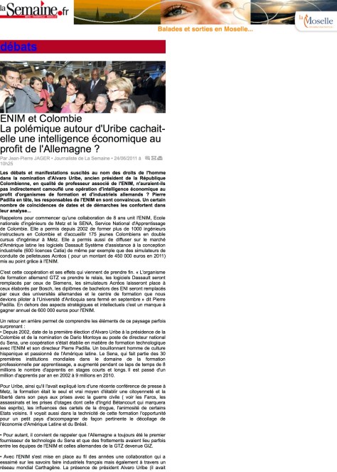 2011.06.24_ENIM et Colombie La polémique autour d'Uribe cachait-elle une intelligence économique au profit de l